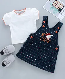 Wonderchild Short Sleeves Top With Polka Dot Print Dungaree Dress - Black Wonderchild Short Sleeves Top With Polka Dot Print Dungaree Dress - Black
