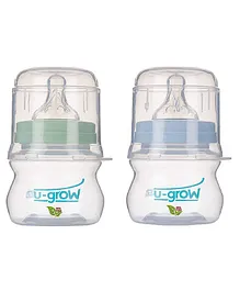 U-grow Self Sterilizing Anti Colic Wide Neck Feeding Bottle Pack of 2 - 120 ml - Blue & Green