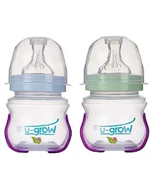 U-grow Heat Sensitive Anti Colic Wide Neck Feeding Bottle Pack of 2 - 120 ml - Blue & Green
