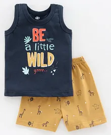Zero Sleeveless Tee and Shorts Set Text Print - Navy Blue Zero Sleeveless Tee and Shorts Set Text Print - Navy Blue