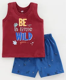 Zero Sleeveless Tee and Shorts Set Text Print - Red Zero Sleeveless Tee and Shorts Set Text Print - Red