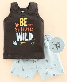 Zero Sleeveless Tee and Shorts Set Text Print - Brown Zero Sleeveless Tee and Shorts Set Text Print - Brown