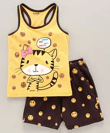 Doreme Sleeveless Tee and Shorts Set Kitty Print - Yellow Doreme Sleeveless Tee and Shorts Set Kitty Print - Yellow