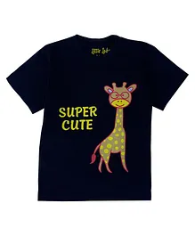 Little LABS Super Cute Giraffe Print Half Sleeves Tee - Black Little LABS Super Cute Giraffe Print Half Sleeves Tee - Black
