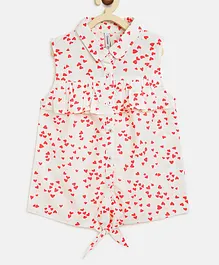 Campana Red Hearts Print Sleeveless Knotted Shirt Style Top - White Campana Red Hearts Print Sleeveless Knotted Shirt Style Top - White