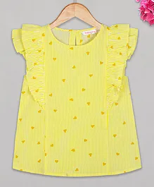 Budding Bees Cap Sleeves Heart Printed Top - Yellow Budding Bees Cap Sleeves Heart Printed Top - Yellow