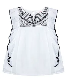 Budding Bees Embroidered Neckline Sleeveless Top - White Budding Bees Embroidered Neckline Sleeveless Top - White