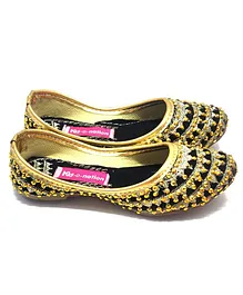 Kid-o-nation Stone Embroidered Mojaris - Black & Golden Kid-o-nation Stone Embroidered Mojaris - Black & Golden