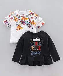 Under Fourteen Only Pack Of 2 Full Sleeves Girl Rule Print Detailing Tops - Black & Off White Under Fourteen Only Pack Of 2 Full Sleeves Girl Rule Print Detailing Tops - Black & Off White