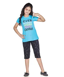 Soft Touche Half Sleeves Cute Print Detailing Night Suit - Blue Soft Touche Half Sleeves Cute Print Detailing Night Suit - Blue