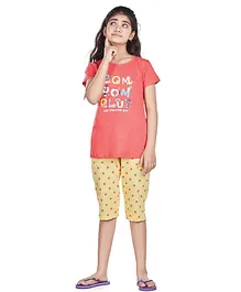 Soft Touche Half Sleeves Pom Pom Printed Night Suit - Peach Soft Touche Half Sleeves Pom Pom Printed Night Suit - Peach