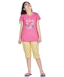 Soft Touche Half Sleeves Pom Pom Printed Night Suit - Pink Soft Touche Half Sleeves Pom Pom Printed Night Suit - Pink