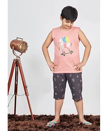 Soft Touche Sleeveless Skater Printed Night Suit - Peach Soft Touche Sleeveless Skater Printed Night Suit - Peach