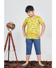 Soft Touche Half Sleeves Text Print Detailing Night Suit - Yellow Soft Touche Half Sleeves Text Print Detailing Night Suit - Yellow