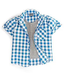 Rikidoos Half Sleeves Checked Shirt With Attach T-Shirt - Blue White Rikidoos Half Sleeves Checked Shirt With Attach T-Shirt - Blue White
