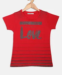 Nins Moda Half Sleeves Love Print Detailing Top - Red Nins Moda Half Sleeves Love Print Detailing Top - Red