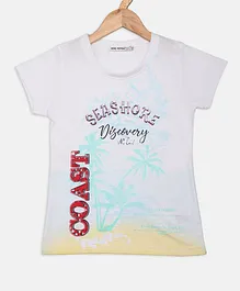 Nins Moda Half Sleeves Shore Print Detailing Top - White Nins Moda Half Sleeves Shore Print Detailing Top - White