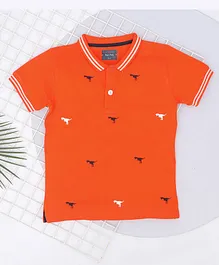 Hop n Jump Half Sleeves Dinosaurs Print Polo Tee - Orange Hop n Jump Half Sleeves Dinosaurs Print Polo Tee - Orange