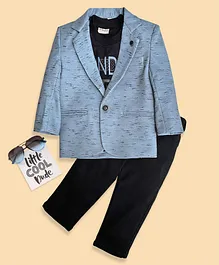 Dapper Dudes Full Sleeves Blazer With Printed Tee & Pants - Blue Dapper Dudes Full Sleeves Blazer With Printed Tee & Pants - Blue