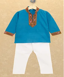 Banjara India Full Sleeves Kutchi Emboidered Kurta Pyjama Set - Blue Banjara India Full Sleeves Kutchi Emboidered Kurta Pyjama Set - Blue