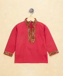 Banjara India Full Sleeves Kutchi Emboidered Kurta Pyjama Set - Red Banjara India Full Sleeves Kutchi Emboidered Kurta Pyjama Set - Red