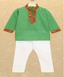 Banjara India Full Sleeves Kutchi Emboidered Kurta Pyjama Set - Green Banjara India Full Sleeves Kutchi Emboidered Kurta Pyjama Set - Green