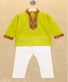 Banjara India Full Sleeves Kutchi Emboidered Kurta Pyjama Set - Light Green Banjara India Full Sleeves Kutchi Emboidered Kurta Pyjama Set - Light Green