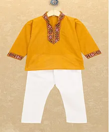 Banjara India Full Sleeves Kutchi Emboidered Kurta Pyjama Set - Mustard Banjara India Full Sleeves Kutchi Emboidered Kurta Pyjama Set - Mustard
