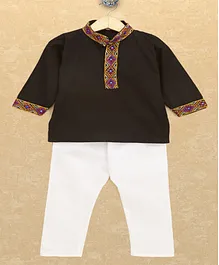 Banjara India Full Sleeves Kutchi Emboidered Kurta With Pyjama - Black Banjara India Full Sleeves Kutchi Emboidered Kurta With Pyjama - Black