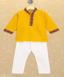 Banjara India Full Sleeves Kutchi Emboidered Kurta With Pyjama - Yelllow Banjara India Full Sleeves Kutchi Emboidered Kurta With Pyjama - Yelllow