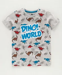 DEAR TO DAD Half Sleeves Dino World Print Tee - Grey DEAR TO DAD Half Sleeves Dino World Print Tee - Grey