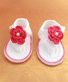 Aabacus Flower Design Crochet Booties - White And Pink Aabacus Flower Design Crochet Booties - White And Pink