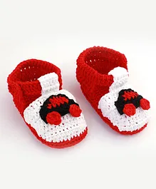 Aabacus Car Design Crochet Booties - Red And White Aabacus Car Design Crochet Booties - Red And White