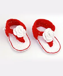 Aabacus Flower Detailing Crochet Booties - Red And White Aabacus Flower Detailing Crochet Booties - Red And White