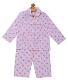 Fuzzy Bear Full Sleeves 100% Cotton Ice Cream Print Night Suit - Pink Fuzzy Bear Full Sleeves 100% Cotton Ice Cream Print Night Suit - Pink