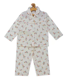 Fuzzy 100% Cotton Toffee Print Full Sleeves Night Suit - Off White Fuzzy 100% Cotton Toffee Print Full Sleeves Night Suit - Off White
