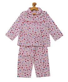 Fuzzy Bear 100% Cotton Full Sleeves All Over Bear Print Night Suit - Pink Fuzzy Bear 100% Cotton Full Sleeves All Over Bear Print Night Suit - Pink