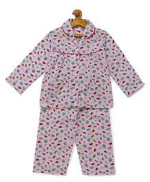 Fuzzy Bear Full Sleeves Watermelon Print 100% Cotton Night Suit - Pink Fuzzy Bear Full Sleeves Watermelon Print 100% Cotton Night Suit - Pink
