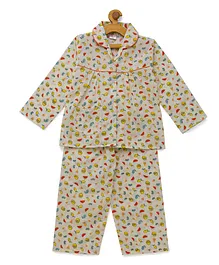 Fuzzy Bear Full Sleeves Lemon Print 100% Cotton Night Suit - Yellow Fuzzy Bear Full Sleeves Lemon Print 100% Cotton Night Suit - Yellow