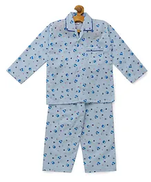 Fuzzy Bear Full Sleeves 100% Cotton Bear Print Night Suit - Blue Fuzzy Bear Full Sleeves 100% Cotton Bear Print Night Suit - Blue