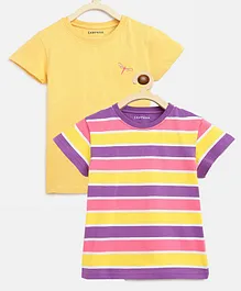 Campana Pack Of 2 Half Sleeves Striped Tees - Yellow & Purple Campana Pack Of 2 Half Sleeves Striped Tees - Yellow & Purple
