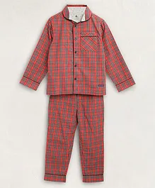 Cherry Crumble By Nitt Hyman Full Sleeves Checkered Night Suit - Red Cherry Crumble By Nitt Hyman Full Sleeves Checkered Night Suit - Red
