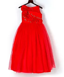 PinkCow Sleeveless Flower Applique Flared Gown - Red PinkCow Sleeveless Flower Applique Flared Gown - Red