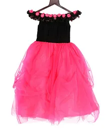 PinkCow Short Sleeves Flower Applique Off Shoulder Flared Gown - Pink PinkCow Short Sleeves Flower Applique Off Shoulder Flared Gown - Pink