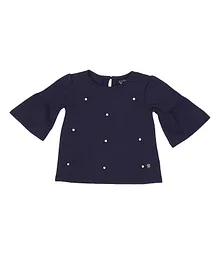 Allen Solly Juniors Three Fourth Sleeves Top Pearl Embellishment - Navy Blue Allen Solly Juniors Three Fourth Sleeves Top Pearl Embellishment - Navy Blue