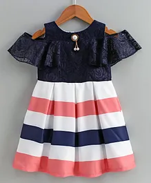 Rassha Striped Half Sleeves Dress - Navy Blue Rassha Striped Half Sleeves Dress - Navy Blue