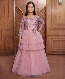 Betty By Tiny Kingdom Full Sleeves Sequined Layered Gown - Purple Betty By Tiny Kingdom Full Sleeves Sequined Layered Gown - Purple