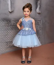 Betty By Tiny Kingdom Sleeveless Mesh Yoke Sequined Dress - Blue Betty By Tiny Kingdom Sleeveless Mesh Yoke Sequined Dress - Blue