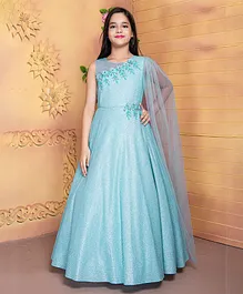 Betty By Tiny Kingdom Sleeveless Flower Embroidered Glitter Finish Gown - Blue Betty By Tiny Kingdom Sleeveless Flower Embroidered Glitter Finish Gown - Blue