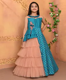 Betty By Tiny Kingdom Sleeveless Layered Floral Design Gown - Blue Betty By Tiny Kingdom Sleeveless Layered Floral Design Gown - Blue